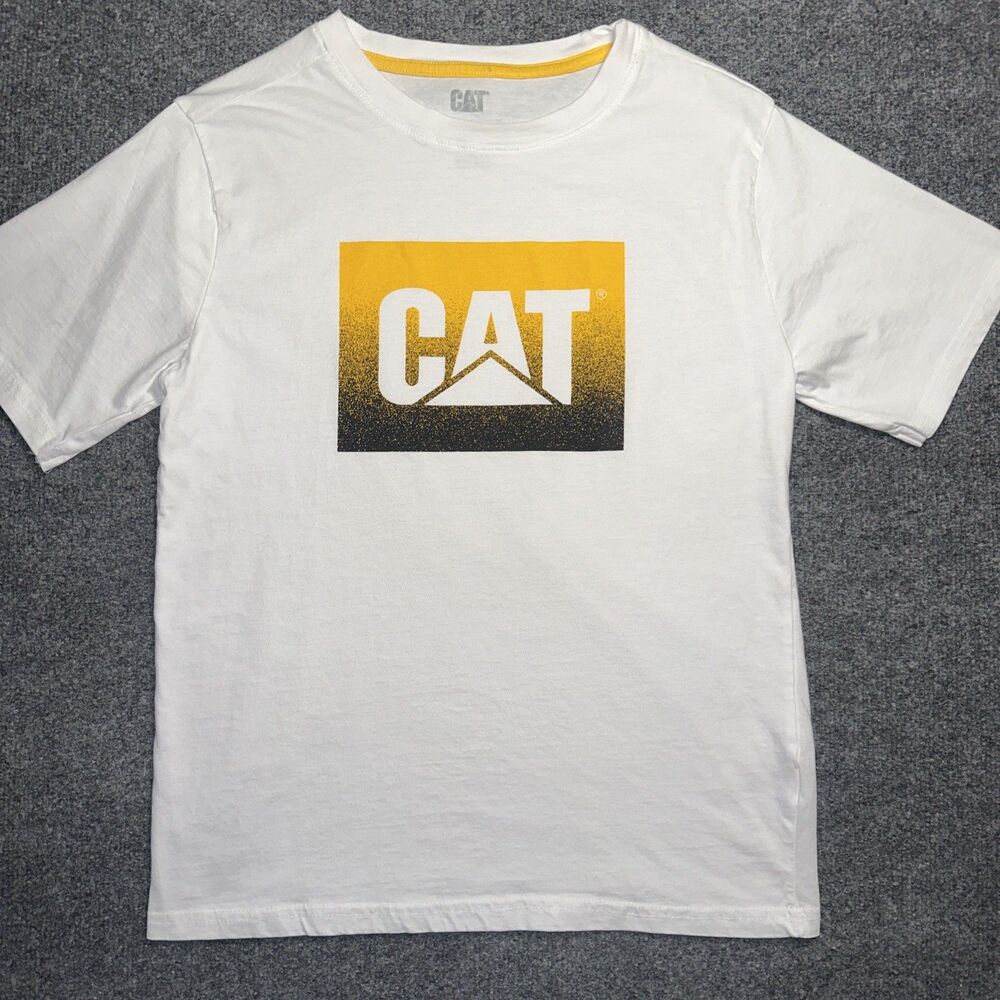Caterpillar White Medium M T-Shirt CAT Logo Tractor Equipment Men Construction